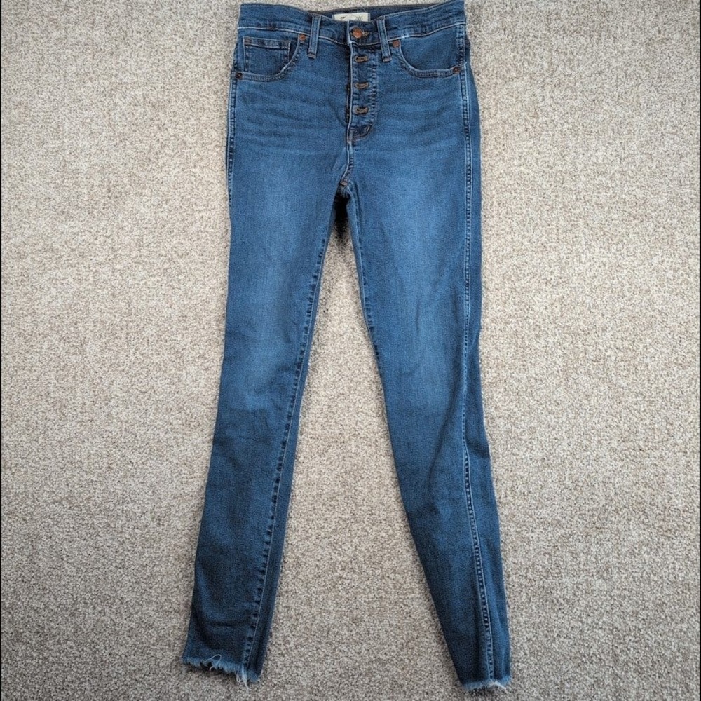 Madewell Womens 10" High Rise Skinny Jeans Button Fly Frayed Hem Medium Wash‎ - Picture 2 of 9